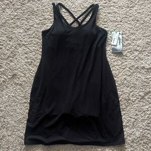 Kyodan Black Strappy Athletic Dress With Built in Bra Shorts Pocket Sz XS NWT
